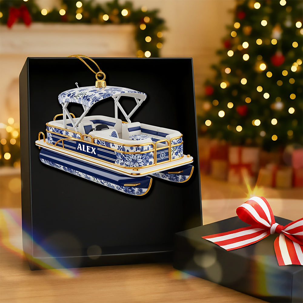 Toile De Jouy Christmas Ornament - Personalized Gifts For Pontoon Lovers 01Pgqn071025 - Image 2