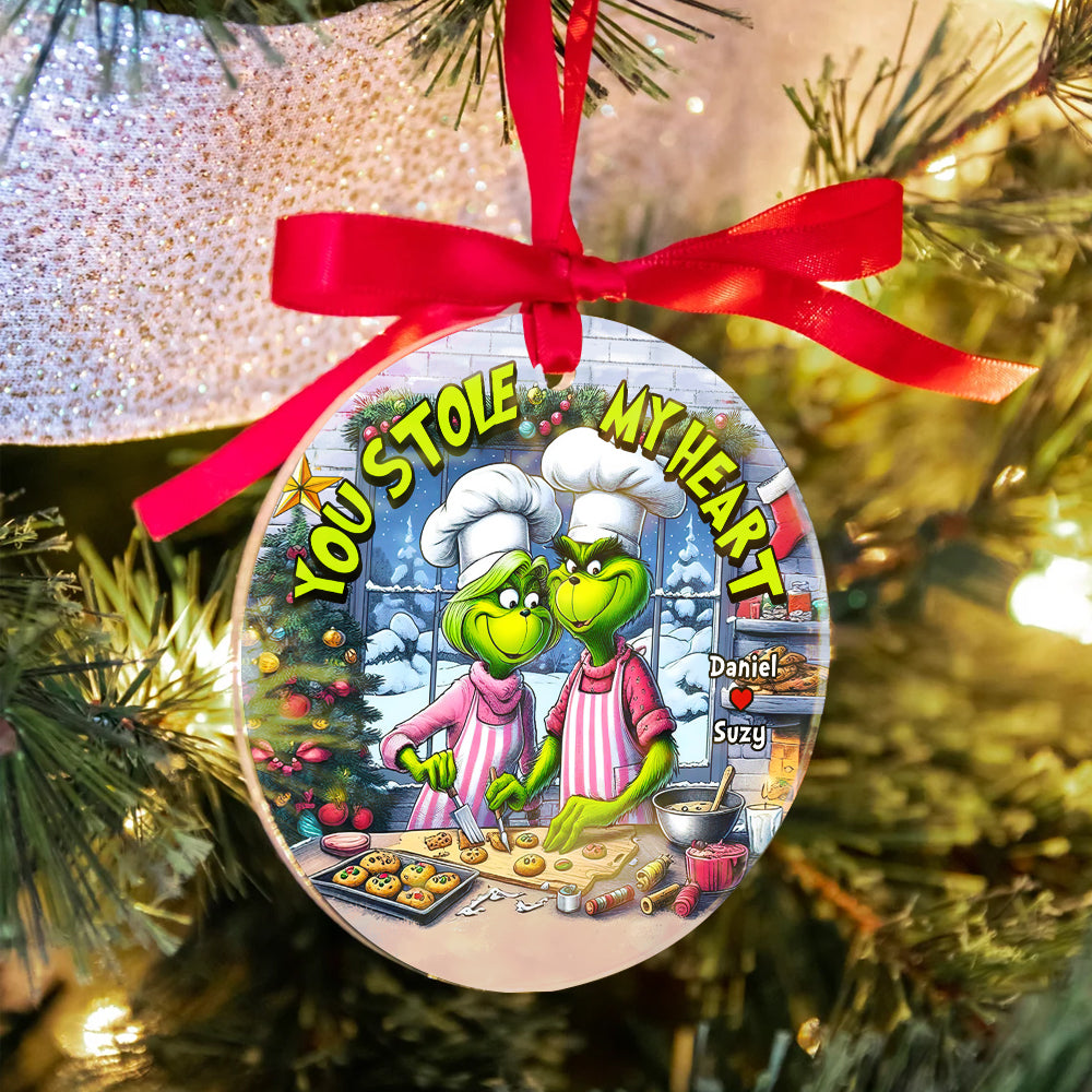 Personalized Gift For Couples, Round Acrylic Ornament 01Huhu240924 Couple Baking In The Kitchen Cookies For Christmas - Image 2