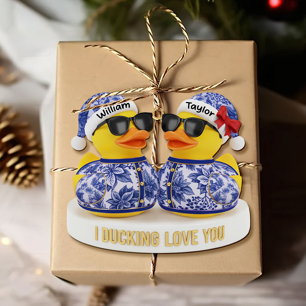 I Ducking Love You - Personalized Couple Duck Christmas Ornament - Image 4