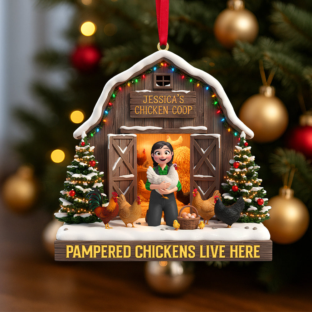 Pampered Chickens Live Here - Personalized Christmas Chicken Coop Ornament - Image 2