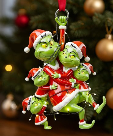 “Family Joy In Every Ornament” - Personalized Grinch Family Hanging Ornament - Custom Gift For Parents, Children, And Loved Ones