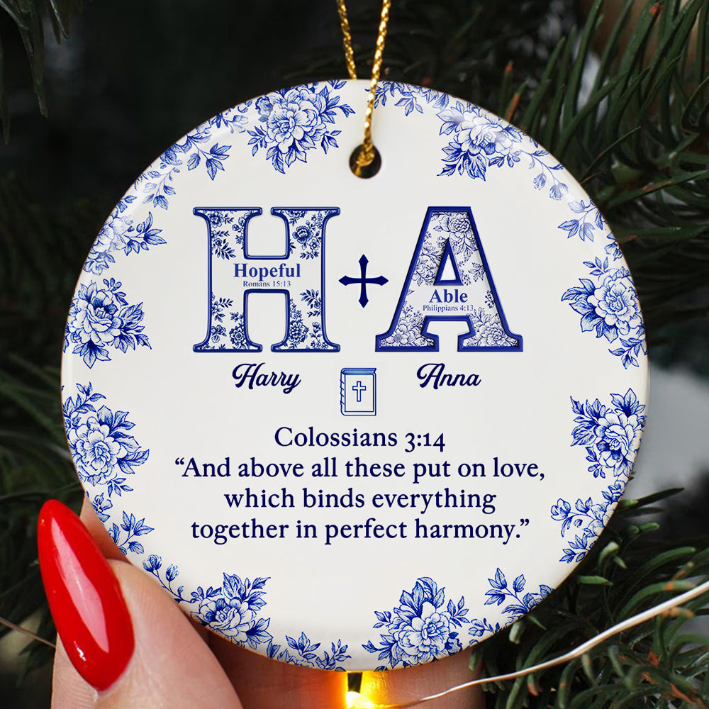 “And Above All These Put On Love” - Personalized Christmas Ornament For Couples