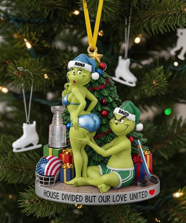 “House Divided But Our Love United” - Personalized Funny Ice Hockey Christmas Ornament - Custom Gift For Couples, Hockey Fans, And Holiday Celebrations