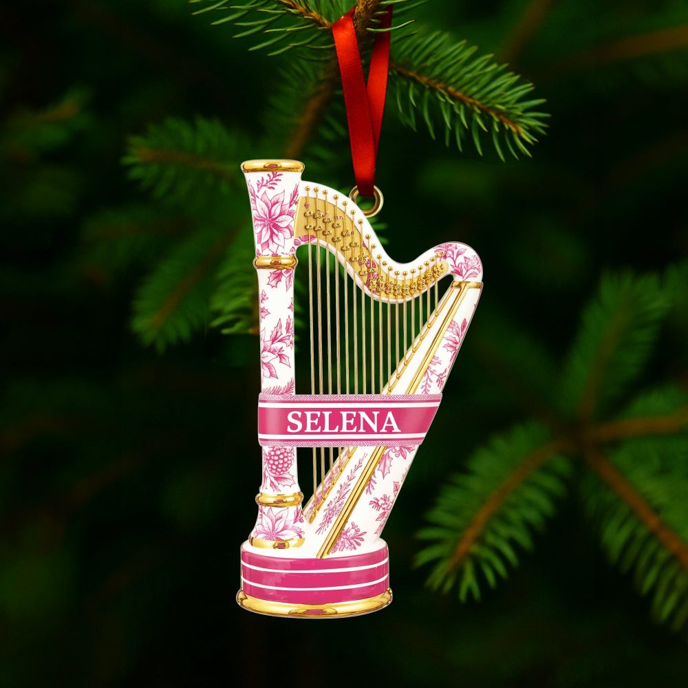 “Note The Melody Of Memories” - Harp Toile De Jouy Ornament - Personalized Gift For Music Lovers - Image 5