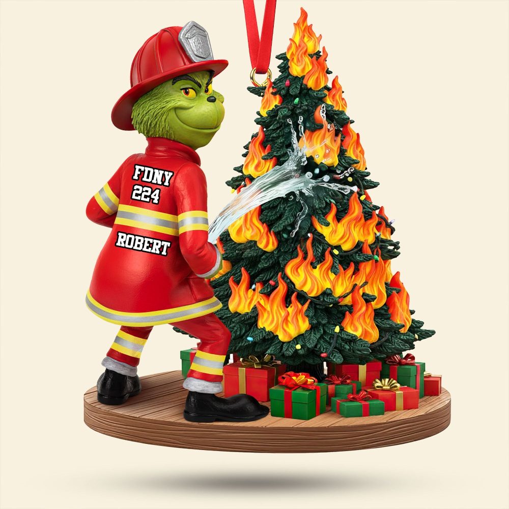 Funny Green Firefighter Ornament - Personalized Gift For Firefighters - Image 4