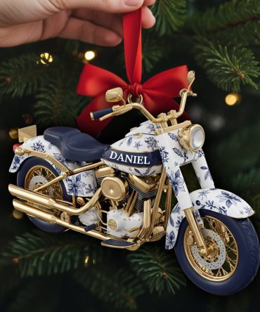 Ride In Style: Personalized Motorcycle Toile De Jouy Christmas Ornament - A Unique Gift For Bikers