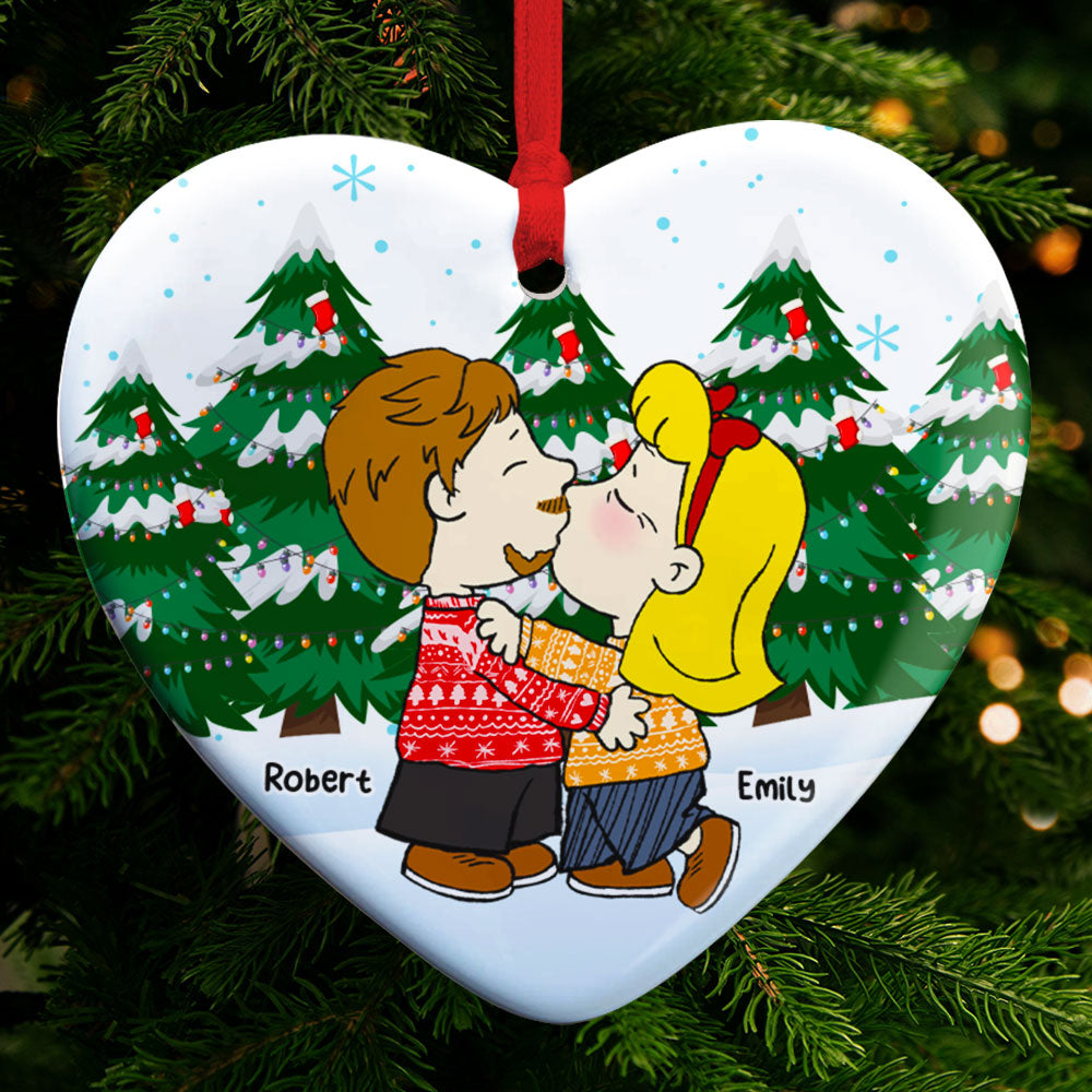 Kissing Couple Heart Ornament - Customizable Christmas Gift For Couples, Friends, And Family