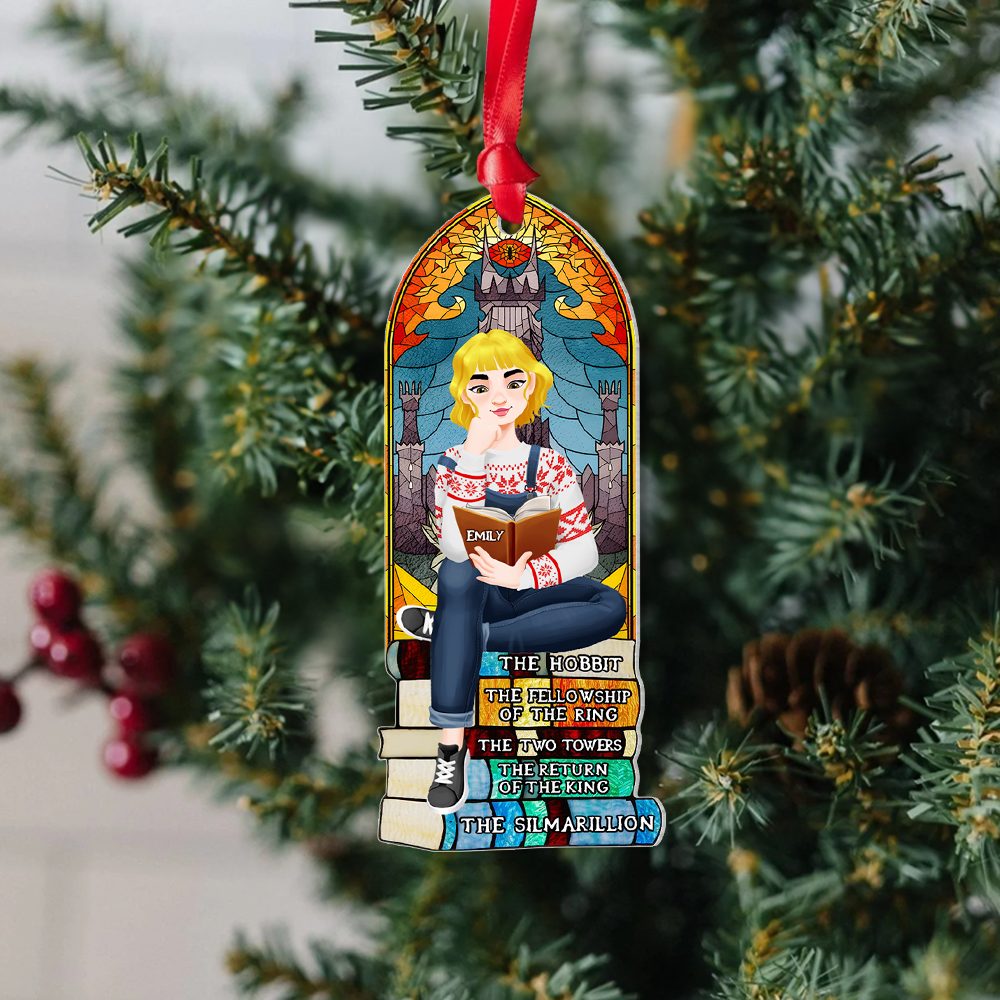 Personalized Christmas Gifts For Book Lovers Ornament 03Hupu160924Pa A Girl Sitting On Stack Of Books Reading - Image 3