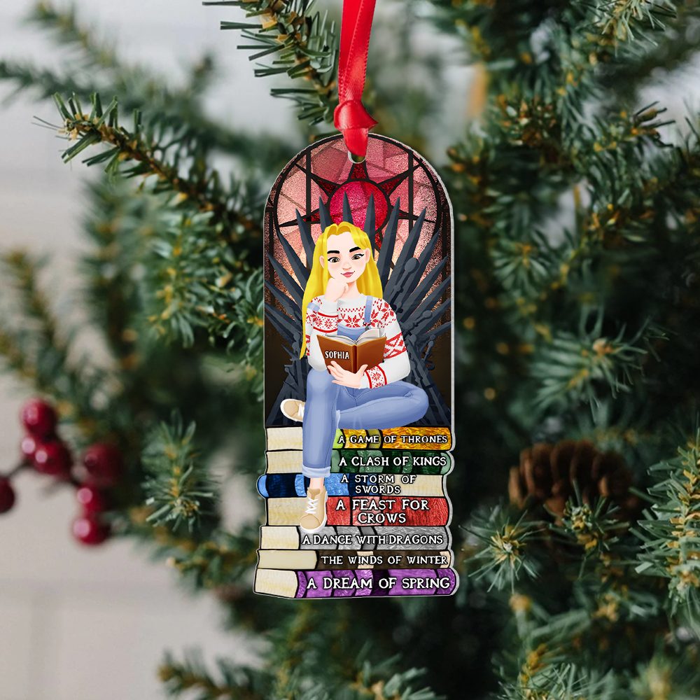 Personalized Gift For Book Lovers 02Hupu170924Pa Ornament A Girl Sitting On Stack Of Books Reading - Image 2