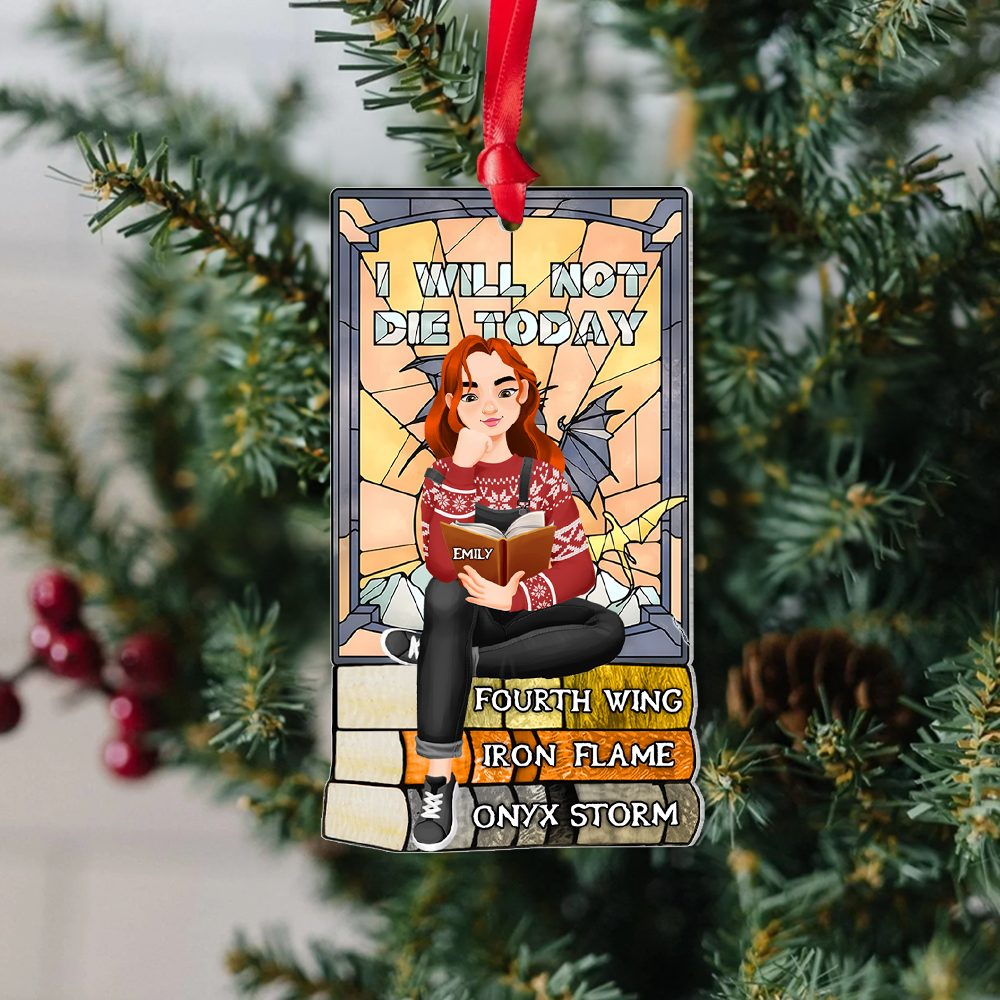 Personalized Gift For Book Lovers 04Hupu170924Pa A Girl Sitting On Stack Of Books Reading Ornament - Image 4