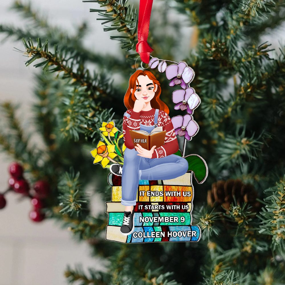 Personalized Christmas Gifts For Book Lovers Ornament 01Hupu160924Pa A Girl Sitting On Stack Of Books Reading - Image 5
