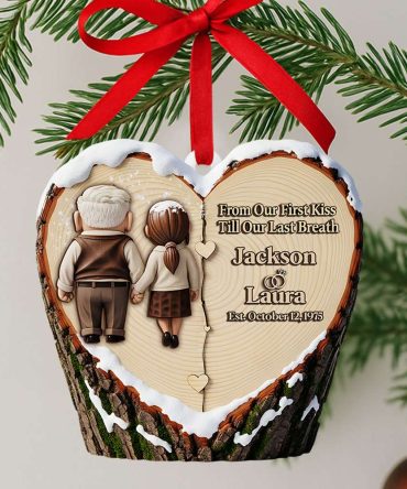 From Our First Kiss Till Our Last Breath - Holding Hands Old Couple Ornament - Personalized Christmas Anniversary Gift For Couples