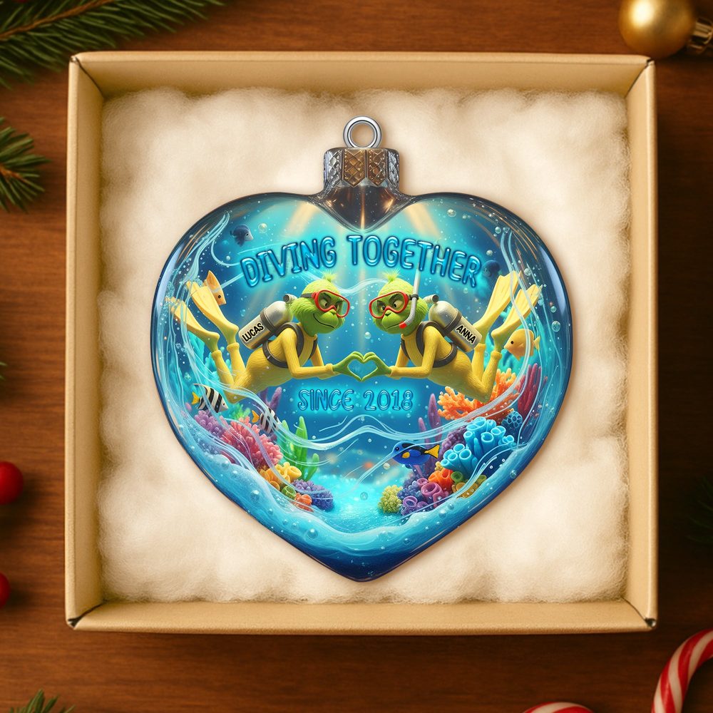 Diving Together - Personalized Green Scuba Diving Couple Ornament - Image 4