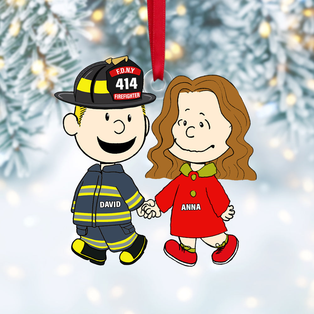 “Together We Fight Flames” - Personalized Firefighter Couple Acrylic Ornament - Unique Gift For Firefighter Lovers, Couples, And Special Occasions - Image 2