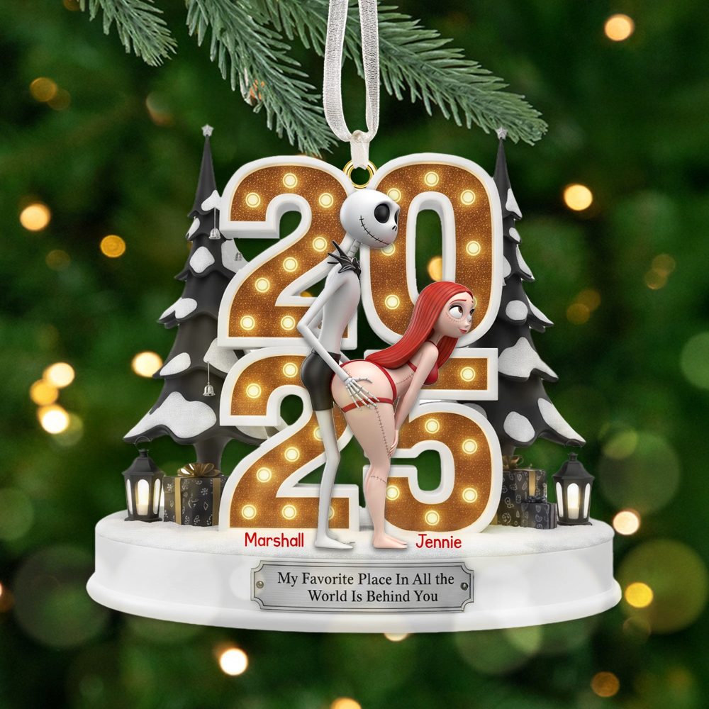 My Favorite Place In All The World Is Behind You - Personalized Christmas Ornament For Couples - Image 2