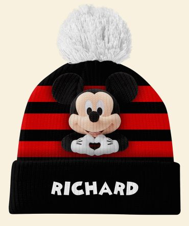 Cozy Custom Name Beanie - Cute Mouse Design With Pom Pom For Kids & Adults