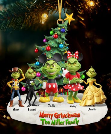 Bring Joy To The Season With Our Playful Green Family Christmas Ornament - Personalized Gift For Everyone!