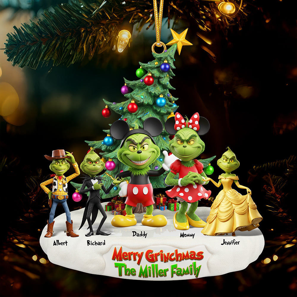 Bring Joy To The Season With Our Playful Green Family Christmas Ornament - Personalized Gift For Everyone!