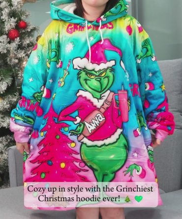 Grinch Holo Christmas - Personalized Stole Christmas Blanket Hoodie