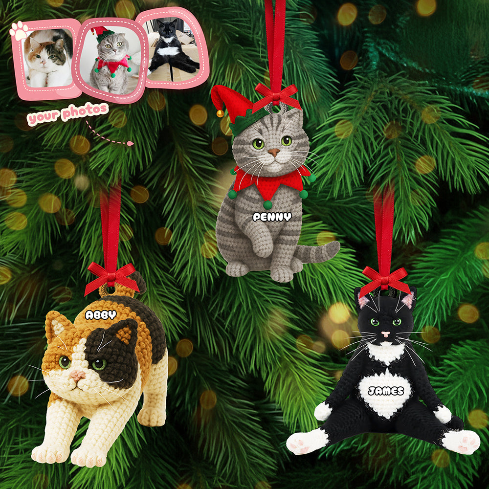 “Celebrate Your Furry Friend” - Cute Knitted Cat Ornament, Personalized Gift For Cat Lovers 🌟