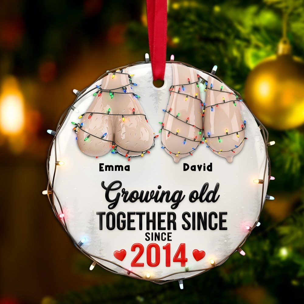 Growing Old Together Since 2014 - Funny Old Couple Christmas Ornament - Personalized Gift For Couples - Image 3