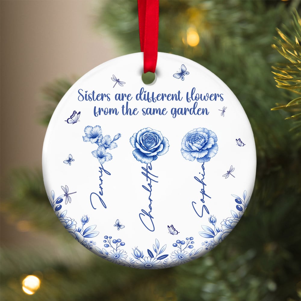 Sisters Are Different Flowers - Personalized Birth Month Flowers Ceramic Ornament For Besties - Image 3
