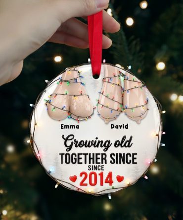 Growing Old Together Since 2014 - Funny Old Couple Christmas Ornament - Personalized Gift For Couples