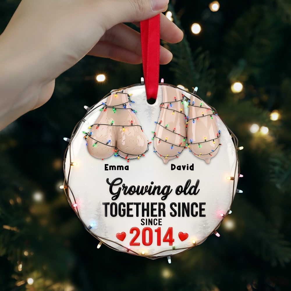 Growing Old Together Since 2014 - Funny Old Couple Christmas Ornament - Personalized Gift For Couples