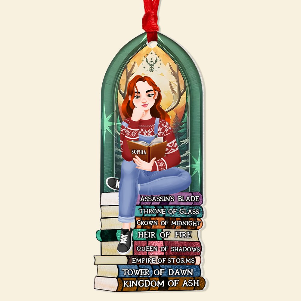 Personalized Gift For Book Lovers 05Hupu170924Pa Ornament A Girl Sitting On Stack Of Books Reading - Image 5