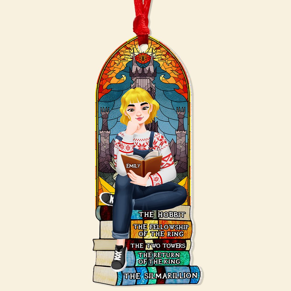 Personalized Christmas Gifts For Book Lovers Ornament 03Hupu160924Pa A Girl Sitting On Stack Of Books Reading - Image 4
