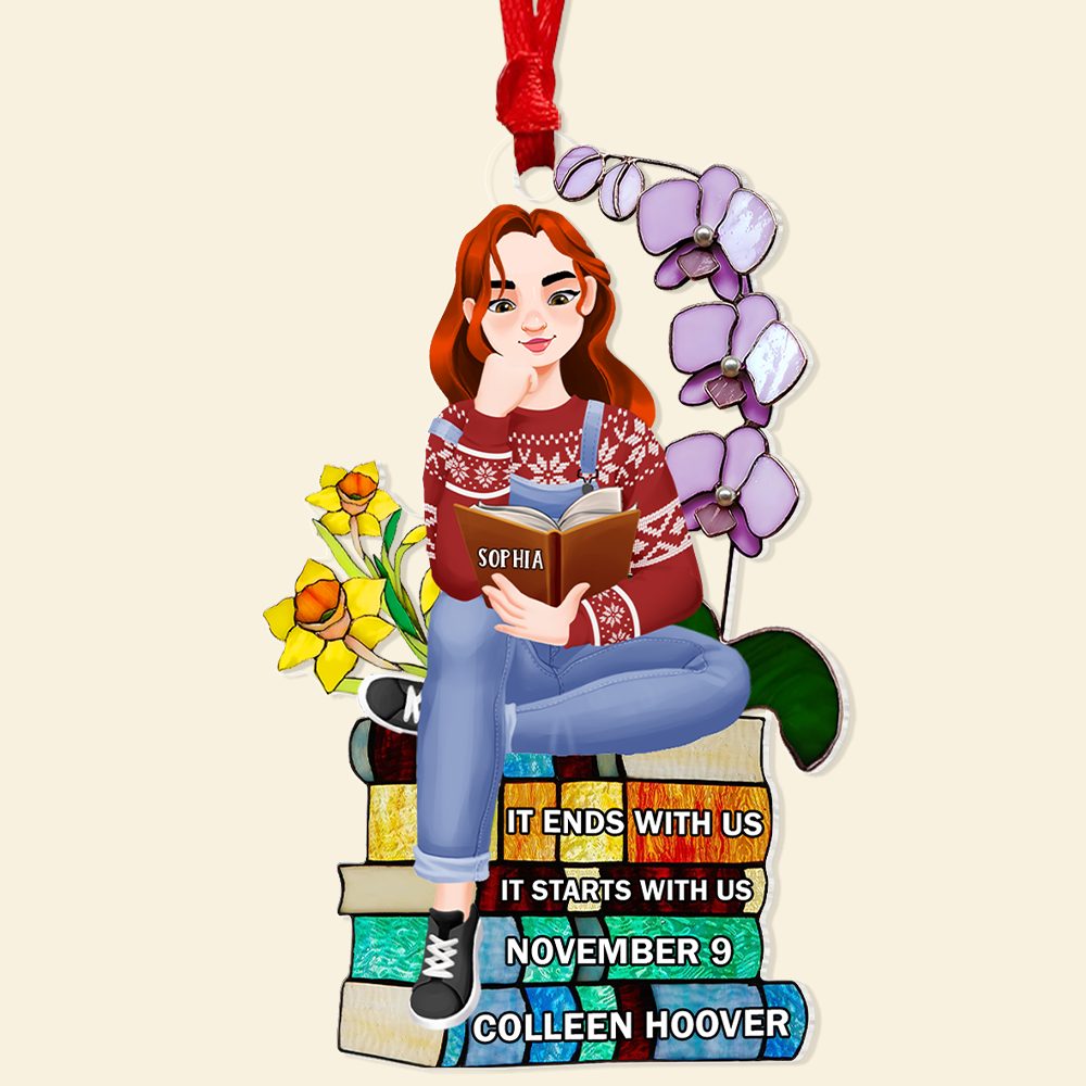 Personalized Christmas Gifts For Book Lovers Ornament 01Hupu160924Pa A Girl Sitting On Stack Of Books Reading - Image 2