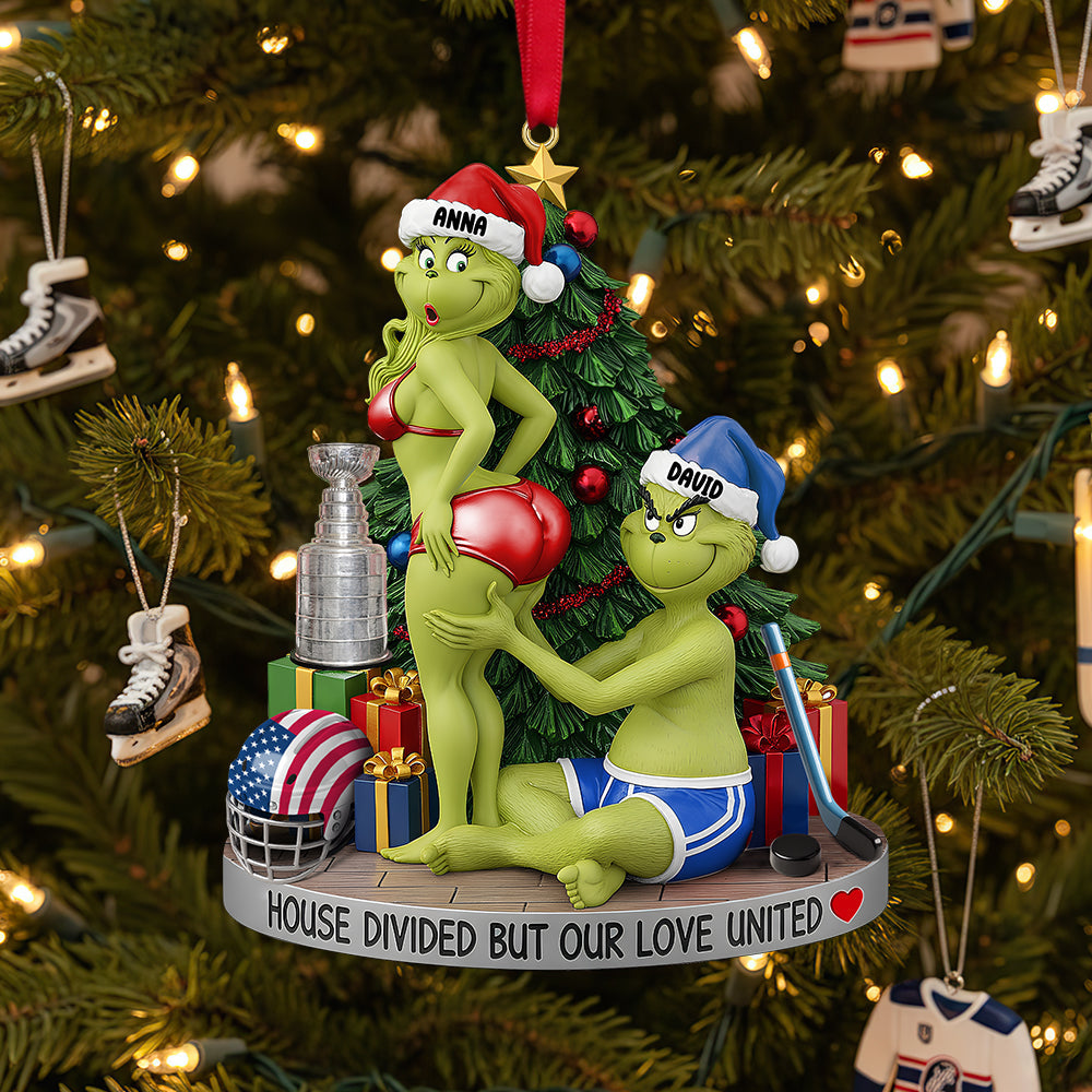 “House Divided But Our Love United” - Personalized Funny Ice Hockey Christmas Ornament - Custom Gift For Couples, Hockey Fans, And Holiday Celebrations - Image 2