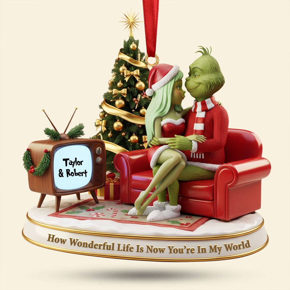 How Wonderful Life Is Now You’Re In My World - Green Monster Couple Ornament - Personalized Christmas Gift For Couples - Image 3