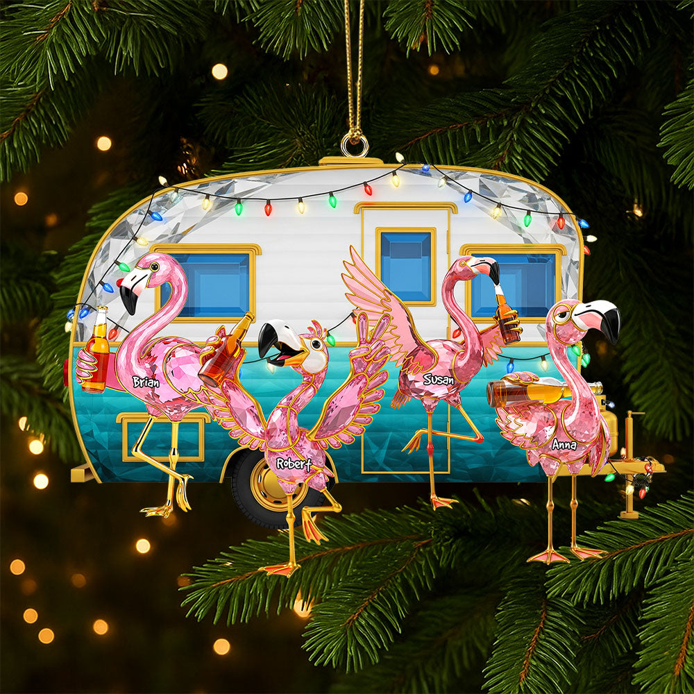 Flamingo Family Adventure - Personalized Camping Ornament For Loved Ones - Image 2