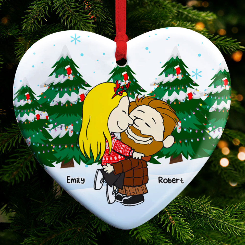 Kissing Couple Heart Ornament - Customizable Christmas Gift For Couples, Friends, And Family - Image 4