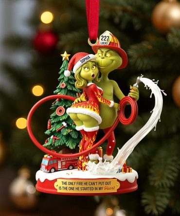 The Only Fire He Can'T Put Out - Funny Firefighter Green Monster Personalized Christmas Ornament For Couples