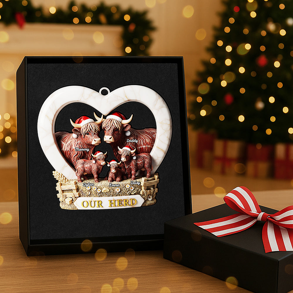 Our Herd: A Heartwarming Family Keepsake - Personalized Highland Cow Ornament - Image 3