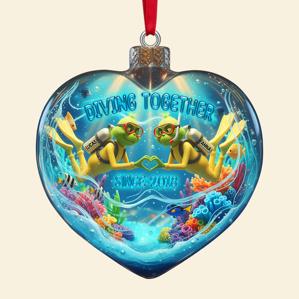 Diving Together - Personalized Green Scuba Diving Couple Ornament - Image 5