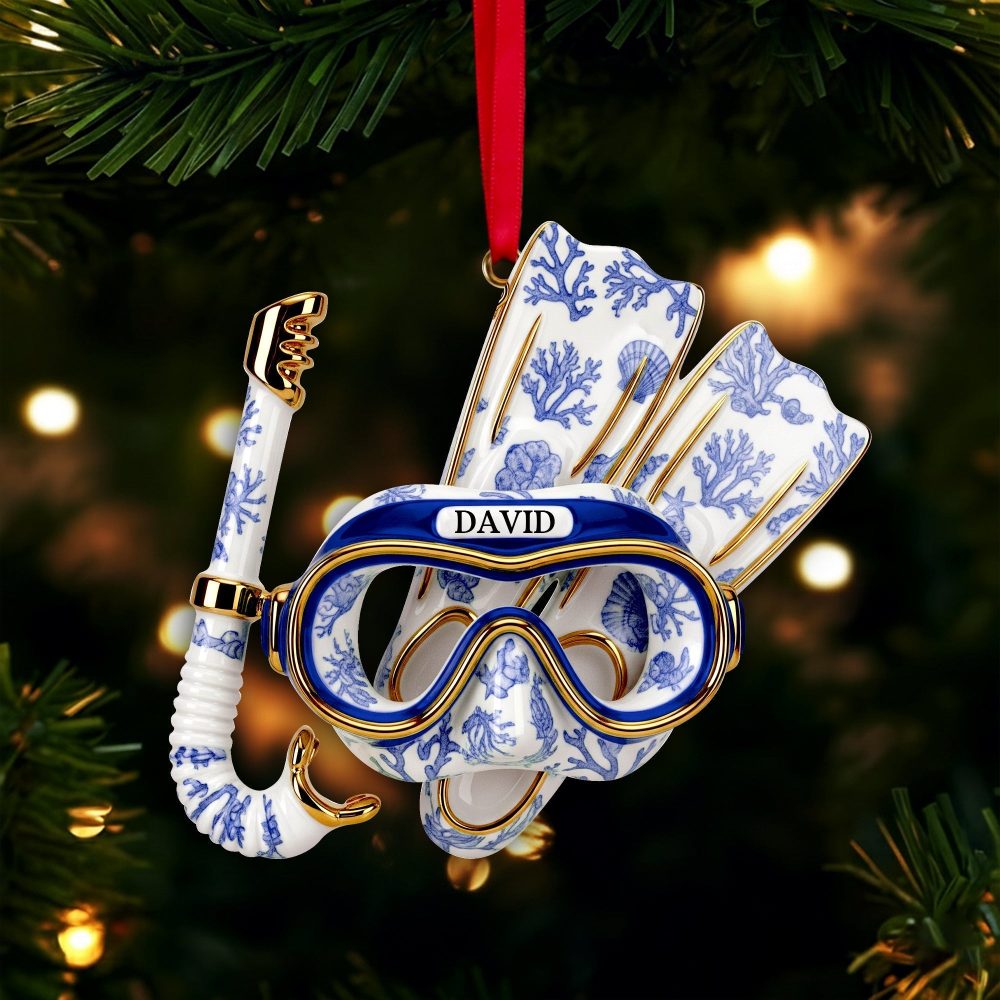 Dive Into Joy: Personalized Deep Sea Diver'S Toile Christmas Ornament - Custom Gift For Scuba Diving Lovers - Image 4