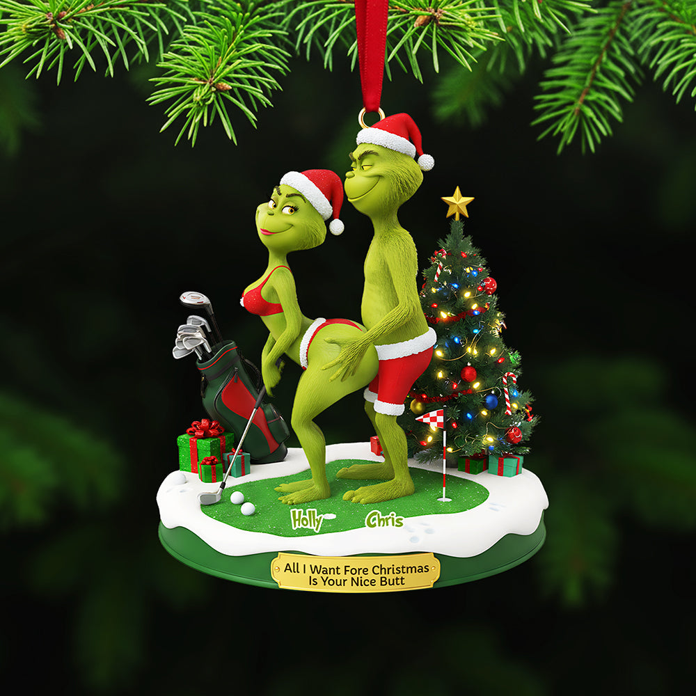 All I Want Fore Christmas Is Your Nice Butt - Personalized Golf Couple Acrylic Ornament - Image 2
