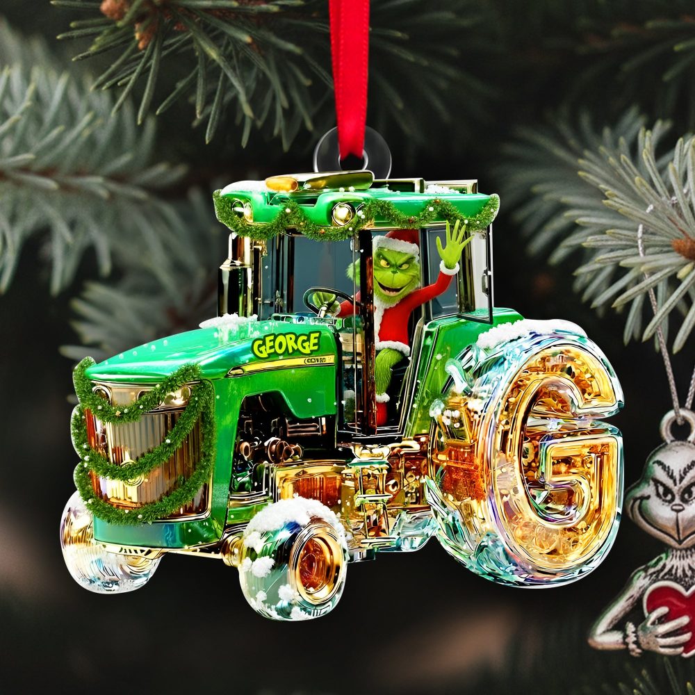 “Green Joy For Tractor Lovers” - Personalized Green Tractor Initials Ornament For Heartfelt Christmas Gifts - Image 3