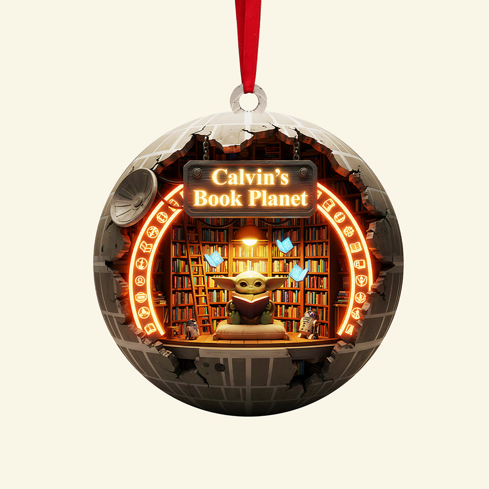Dive Into Imagination With Calvin'S Book Planet - Personalized Acrylic Ornament For Christmas Gifts - Image 4