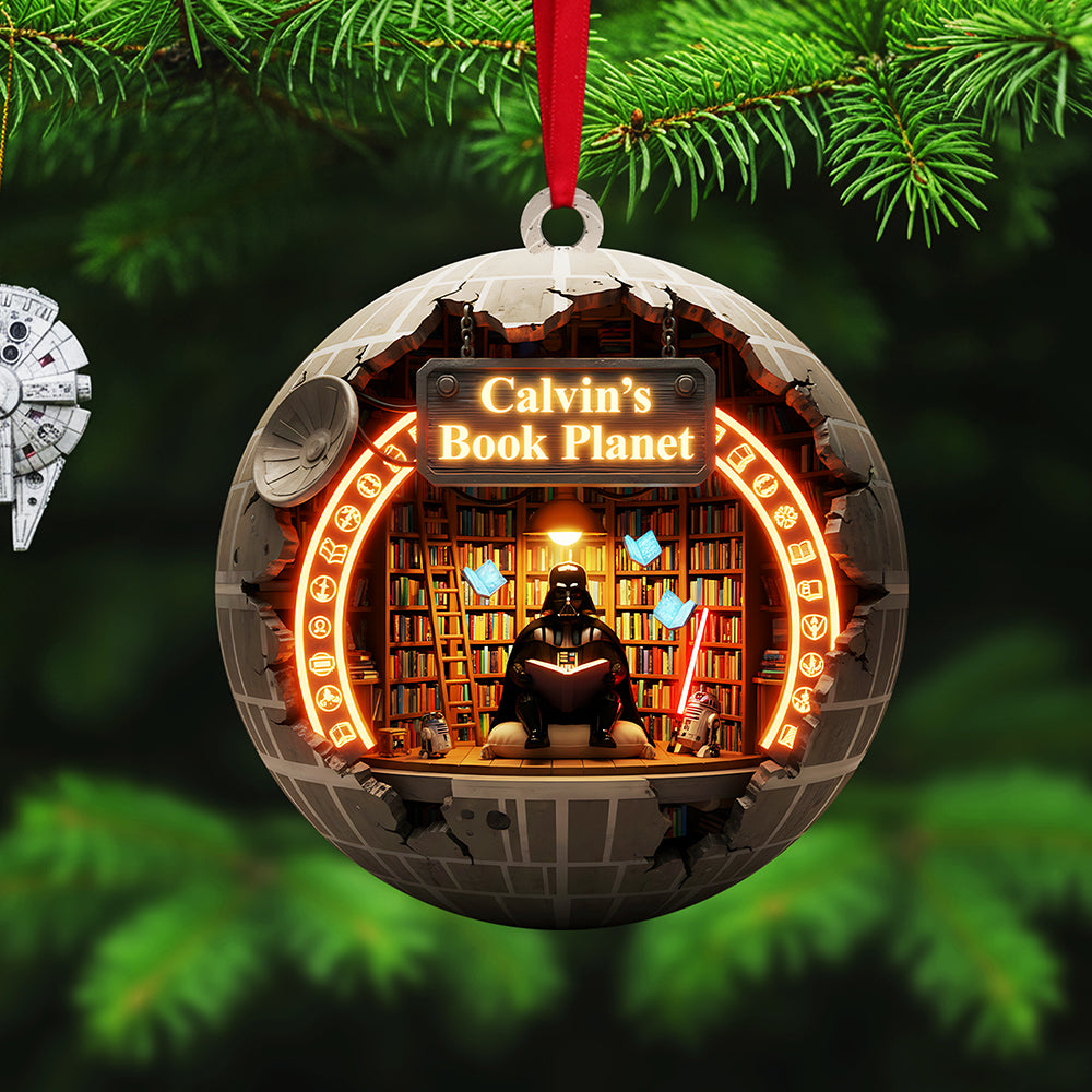 Dive Into Imagination With Calvin'S Book Planet - Personalized Acrylic Ornament For Christmas Gifts - Image 2
