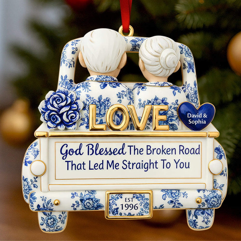 God Blessed The Broken Road - Personalized Christmas Ornament For Couples - Image 2