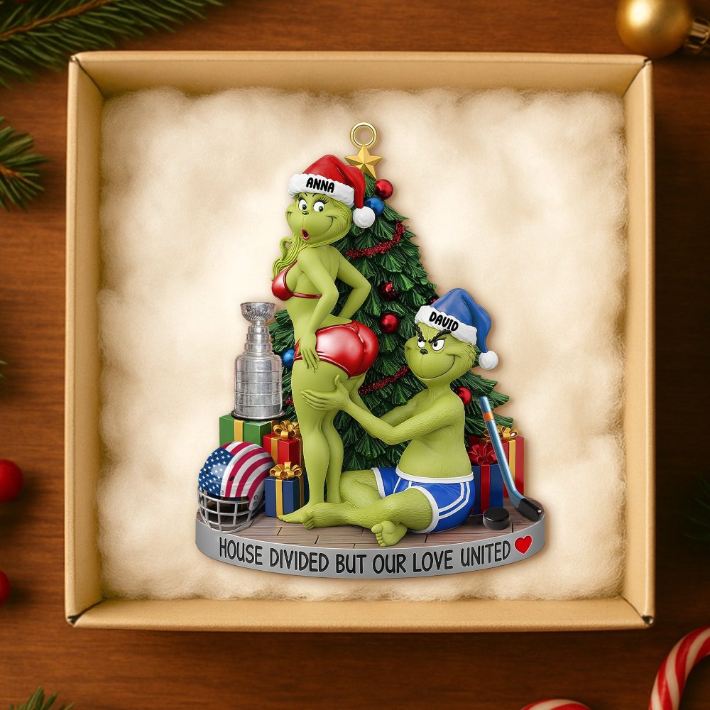 “House Divided But Our Love United” - Personalized Funny Ice Hockey Christmas Ornament - Custom Gift For Couples, Hockey Fans, And Holiday Celebrations - Image 3