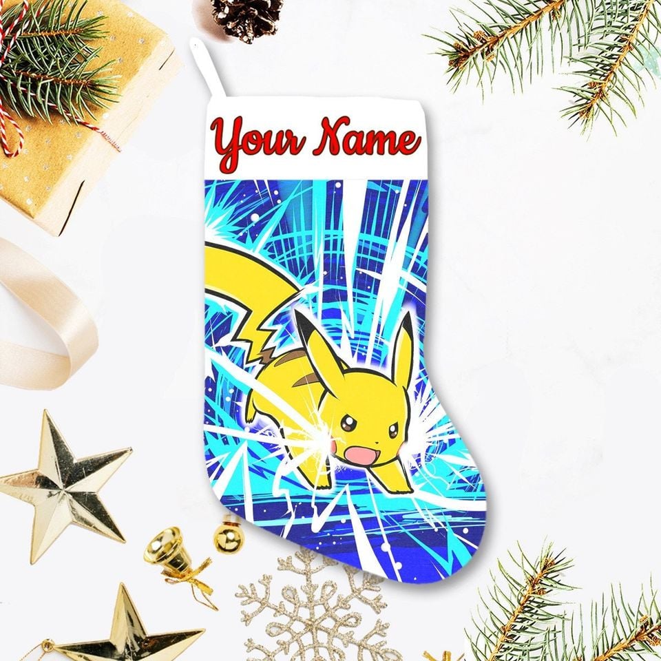 Personalized Pikachu Christmas Stocking - Custom Name Gift For Kids & Fans