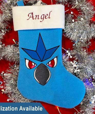 Custom Blue Christmas Stocking With Fun Character Design - Personalize Yours Now!