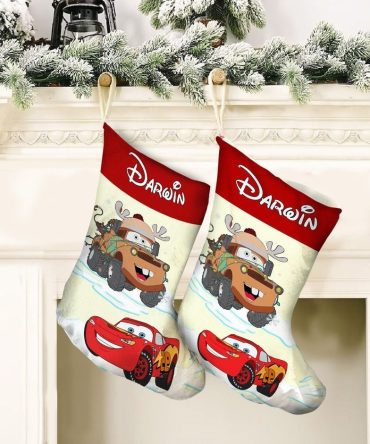 Kids' Christmas Stockings With Cartoon Cars Design - Festive Holiday Decor