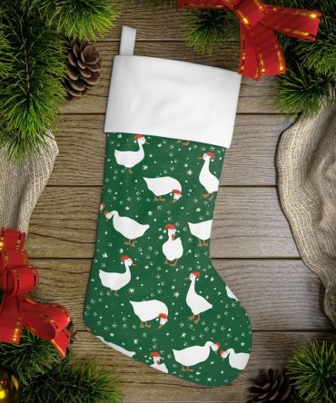 Festive Goose Christmas Stocking - Perfect Holiday Decor Gift - Green & White, Santa Hat Design