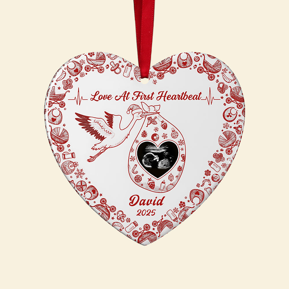 Love At First Heartbeat - Personalized Ceramic Ornament For Pregnant Women - Image 5
